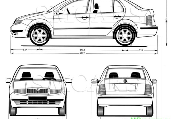 Skoda Fabia Sedan (2000) (Шкода Фабия Седан (2000)) - чертежи (рисунки) автомобиля